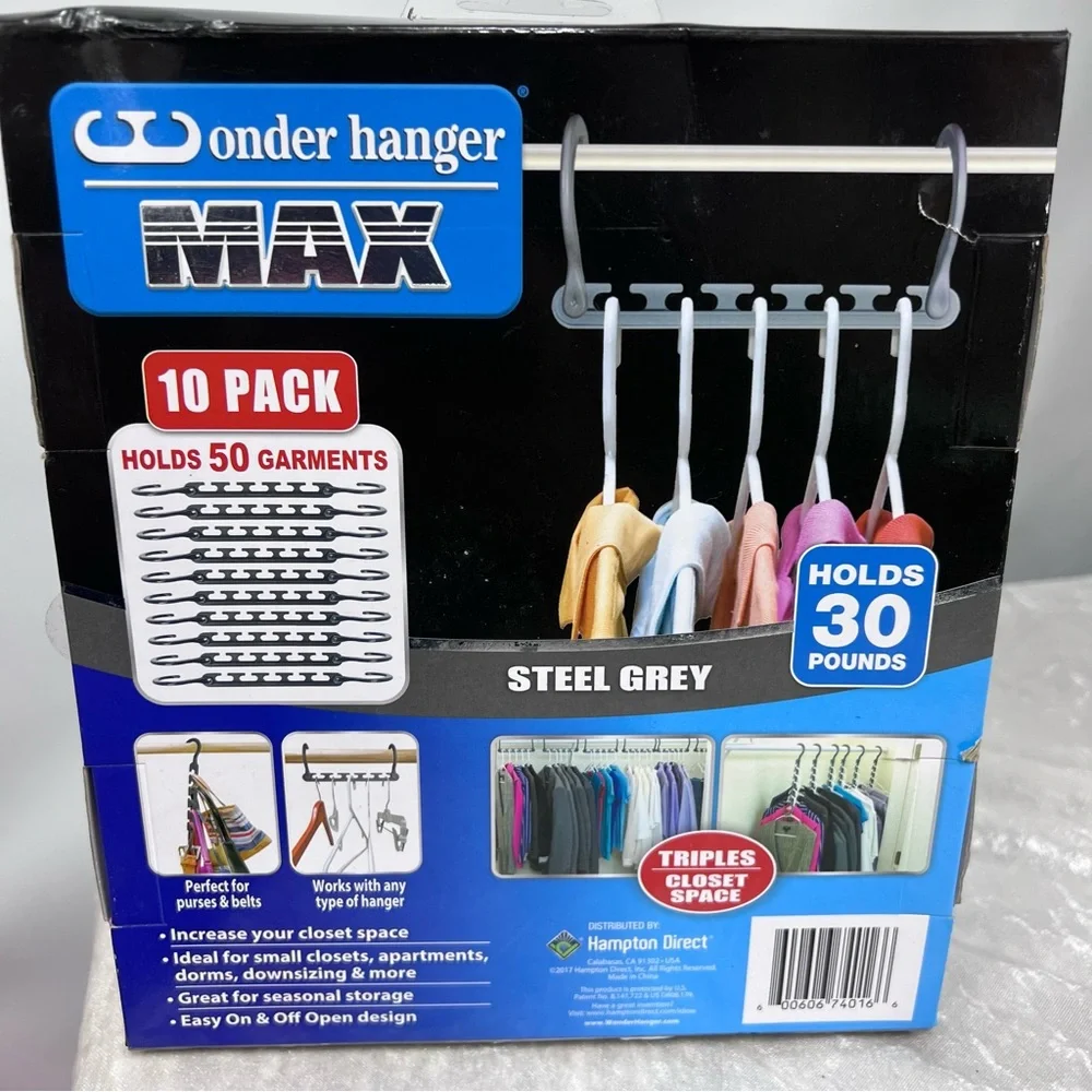 Wonder Hanger Mac New open box sealed in plastic Grey 10 Pack holds 50 garments
